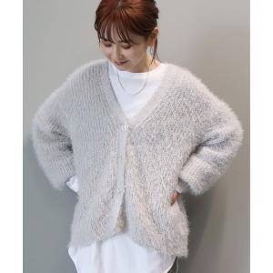 カーディガン Vネックシャギーニットカーディガン レディース