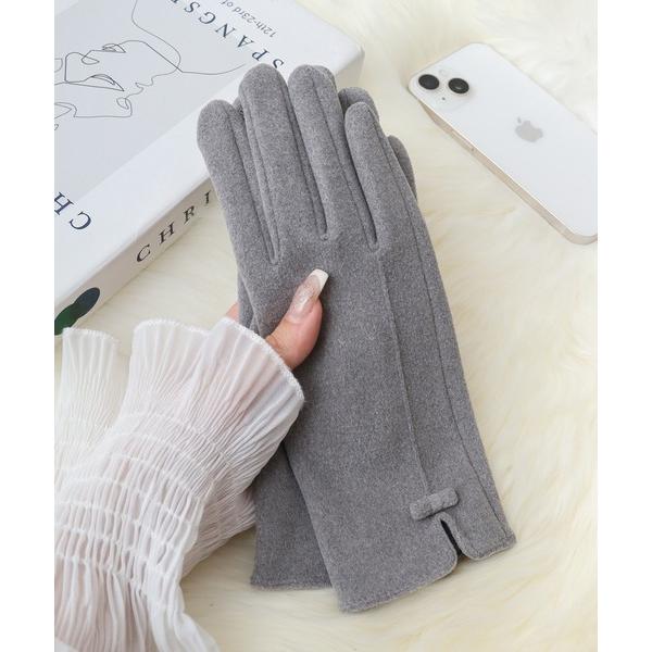 手袋 リボン付スマホ対応グローブ レディース