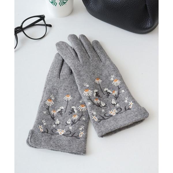 手袋 スマホ対応刺繍グローブ レディース