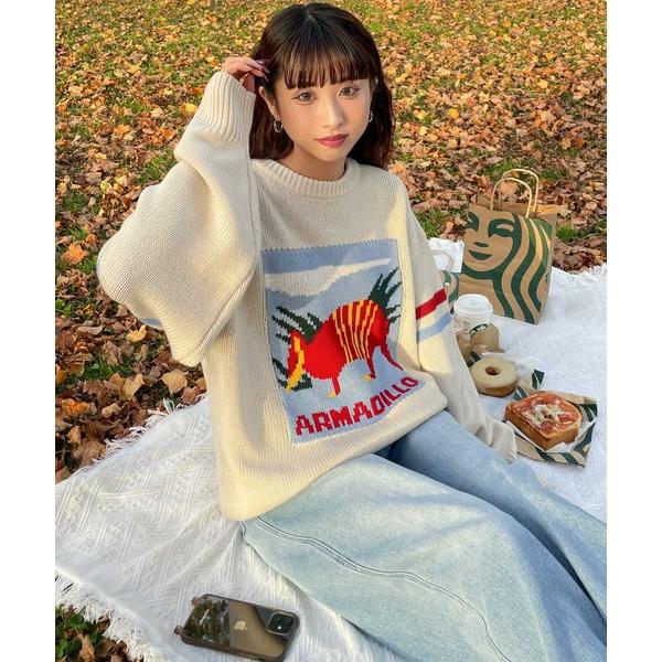 ニット セーター ロゴジャガードライン入りニット レディース