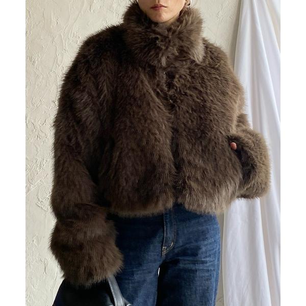 ブルゾン アウター スタンドネックショート丈ダブルジップフェイクファージャケットコート レディース