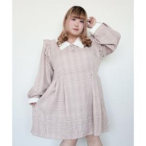 ワンピース 「大きいサイズ」配色角襟フリルタック...の商品画像