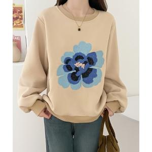 トレーナー スウェット 花柄刺繍裏起毛スウェットプルオーバー レディース