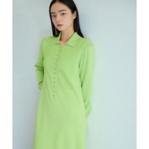 ワンピース 「洗える」ボタンニットポロワンピース
