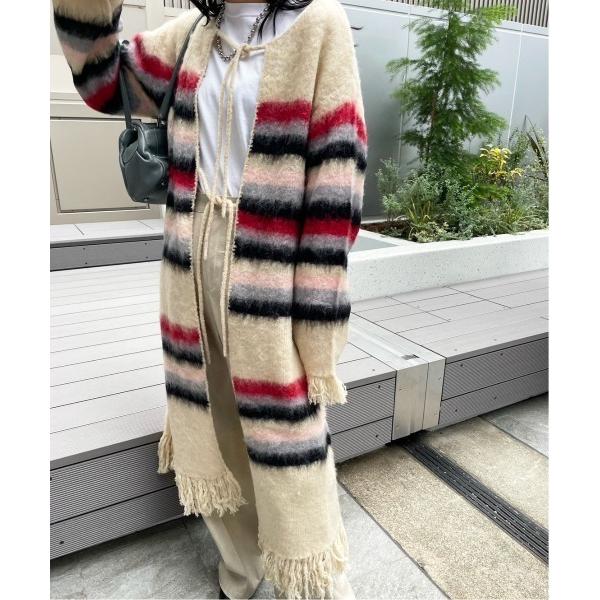 ニット セーター BORDER FRINGE KNIT LONG TOP レディース