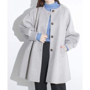 コート アウター ノーカラーフレアコート レディース