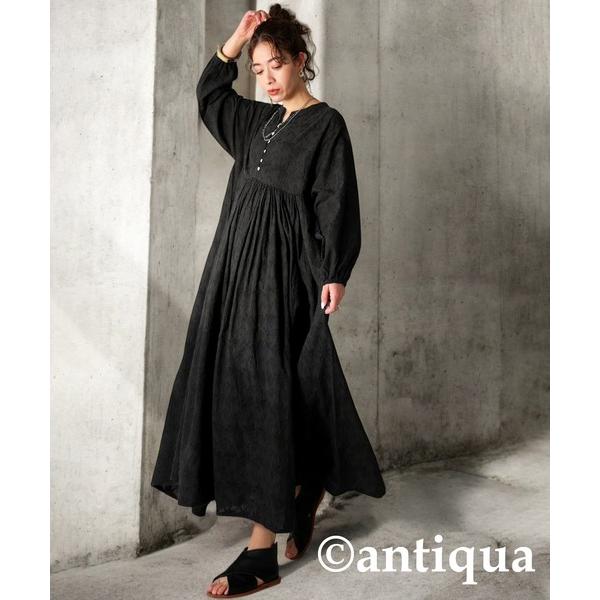 ワンピース 刺繍デザインコットンワンピース