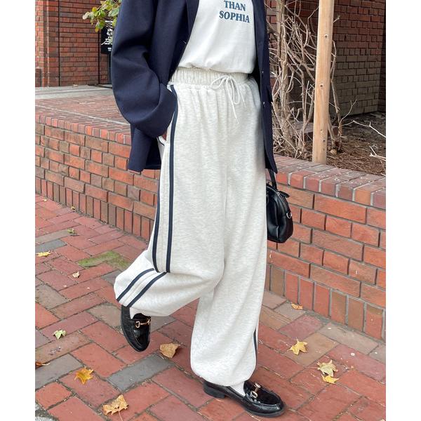 ワイドパンツ スウェットパンツ ジャージ 裏起毛スウェットサイドラインパンツ レディース