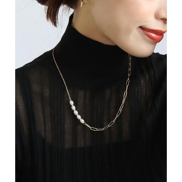 ネックレス 金属アレルギー対応  コンビチェーンパールネックレス レディース