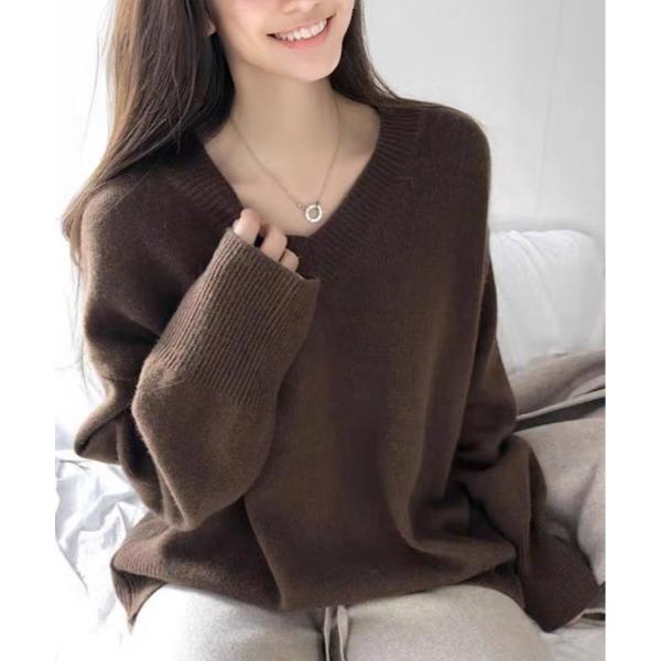 ニット セーター ゆったり ふわふわ 抜け感 Vネック ニット セーター レディース