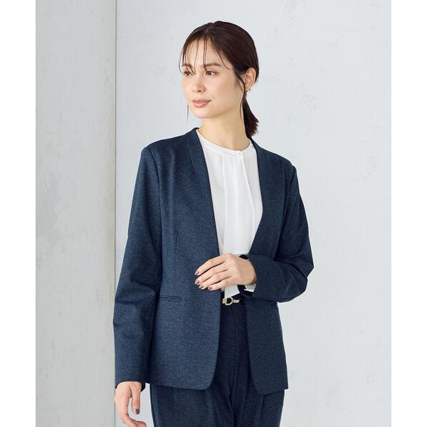 スーツ 「セットアップ対応」メランジジャージ　ノーカラージャケット レディース