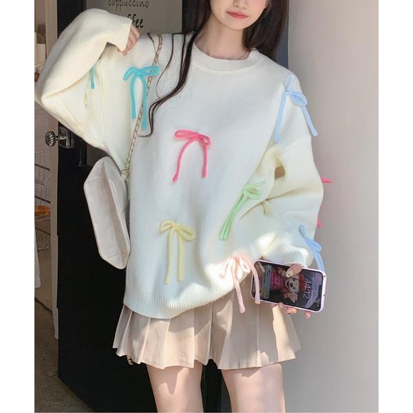 ニット セーター リボン BIGプルオーバー Y2K レディース