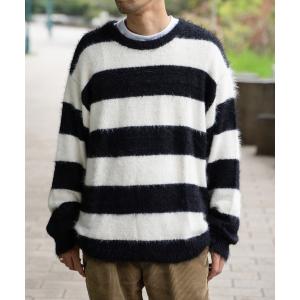 セーター ニット ボーダーシャギークルーネックニット メンズ