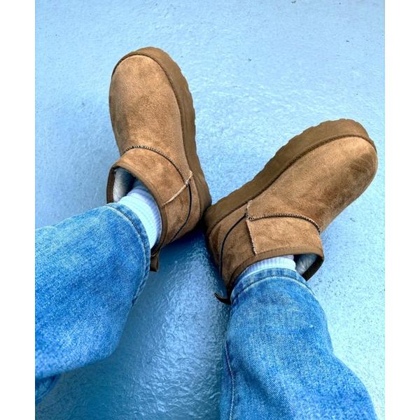 ブーツ 厚底 フェイクムートン ショートブーツ レディース