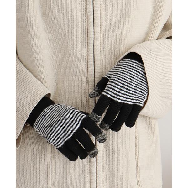 手袋 日本製 スマホ対応　発熱グローブ　ボーダー レディース