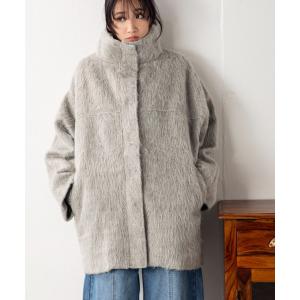 コート アウター スタンドカラーシャギーミドルコート レディース