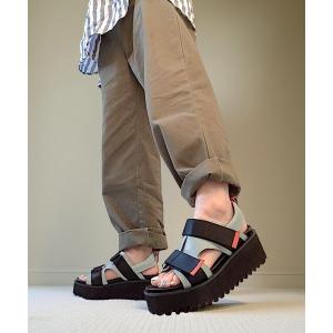 サンダル 「本革/厚底/6cm」キャタピラーソール ベルクロサンダル レディース