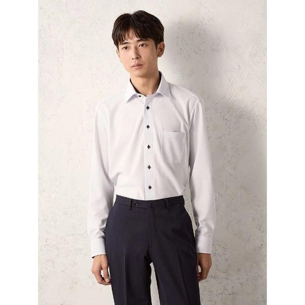 フォーマル シャツ 「完全ノーアイロン」長袖アイシャツ　ストライプ柄　グレー/ネイビー メンズ