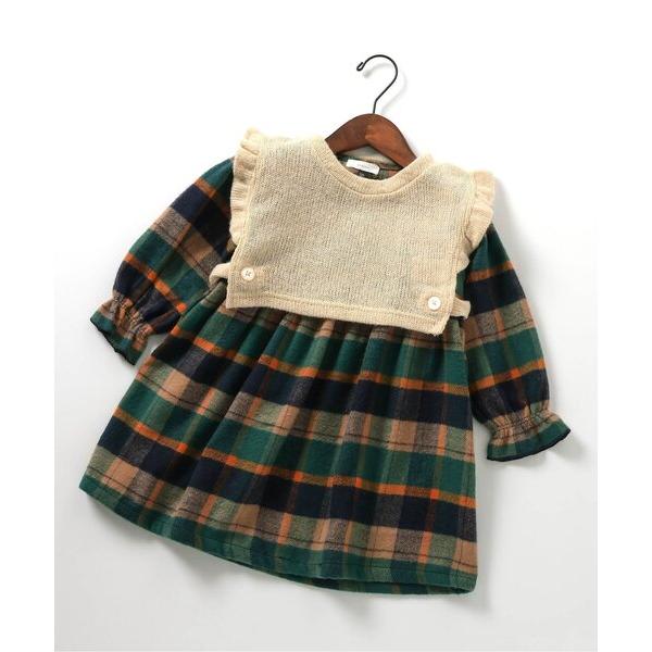 ワンピース 「リンク」シャギーチェックベストセットワンピース キッズ 子供服 女の子
