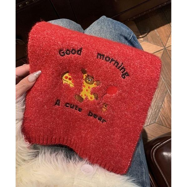 マフラー ストール くま 刺繍 ニット マフラー レディース