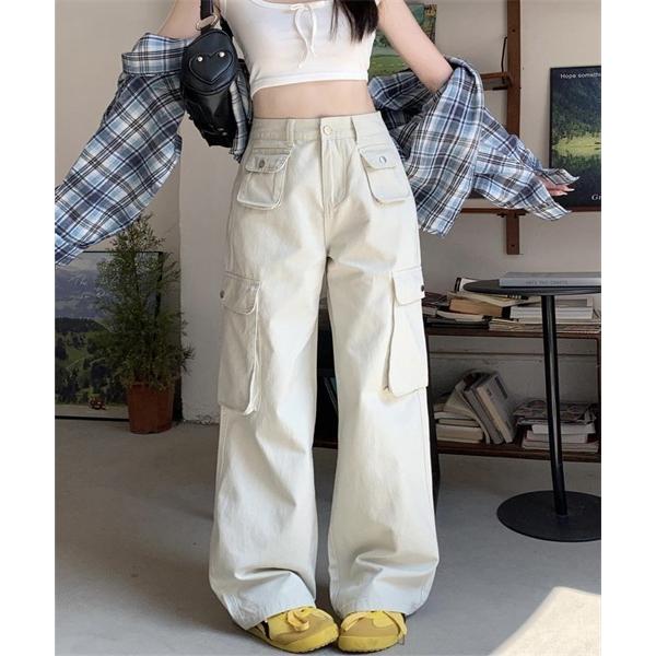 ワイドパンツ カーゴパンツ 綿100％　上品なワイドカーゴパンツ レディース