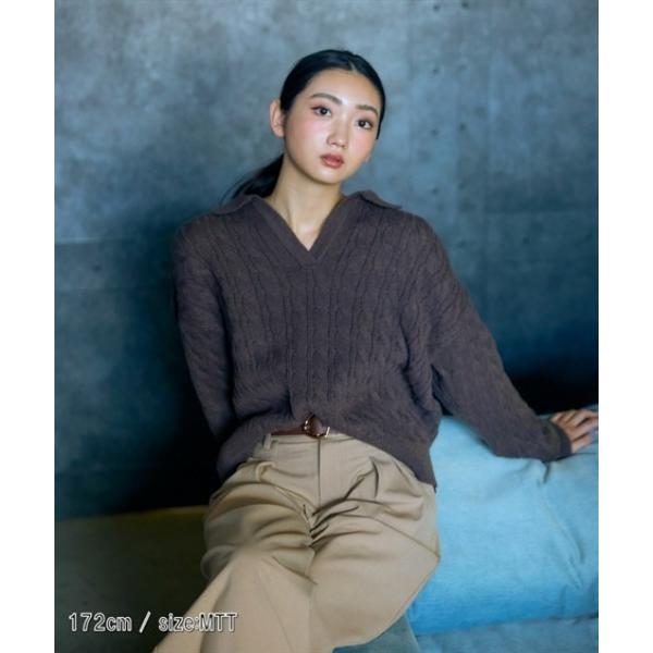 ニット セーター 高身長　スキッパー衿ケーブル編ニットプルオーバー（トールサイズ）Essenave ...