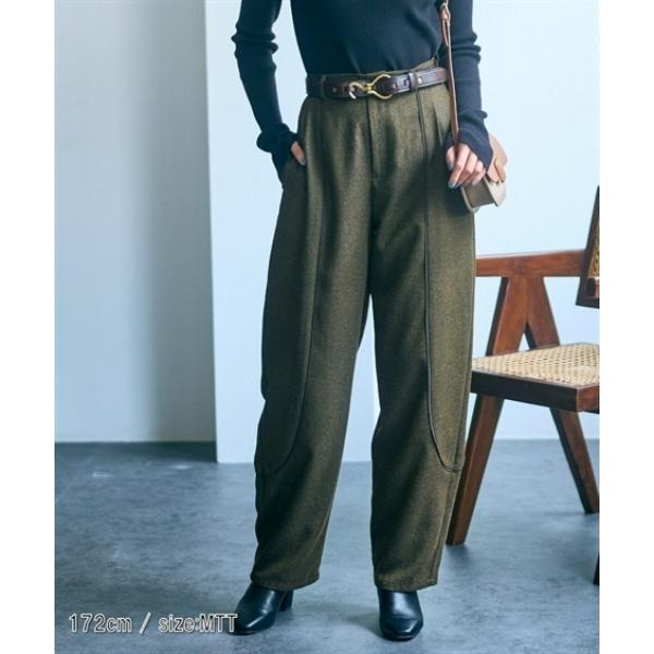 スラックス パンツ 高身長　ウールライクパイピングカーブパンツ（トールサイズ）Essenave レデ...