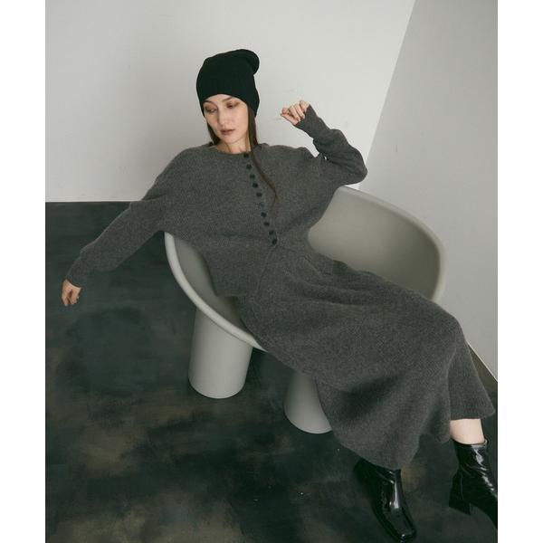 ワンピース ボリュームスリーブリブカーデスカートニットセットアップ