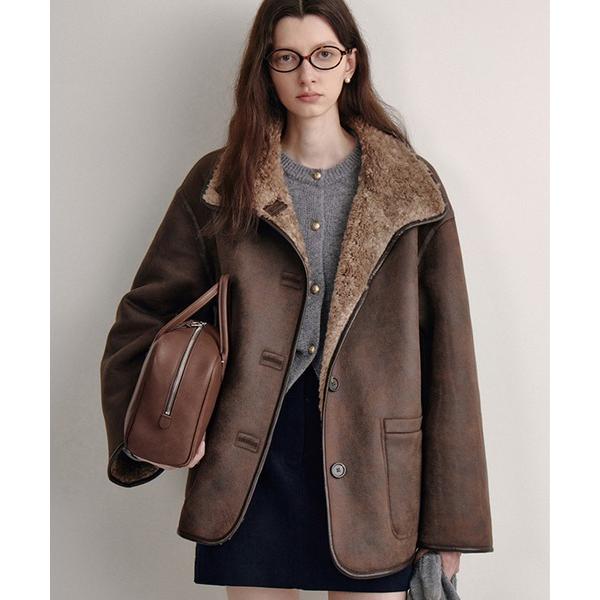 ムートンコート ボアコート 合皮パイピング ムートンジャケット FD24W262「Fano Stud...