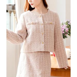 ELFRANK ジャケット ノーカラージャケット ツイードVネックショート丈