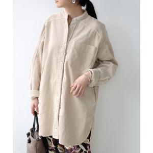 ブラウス シャツ コーデュロイ ノーカラーシャツ レディース