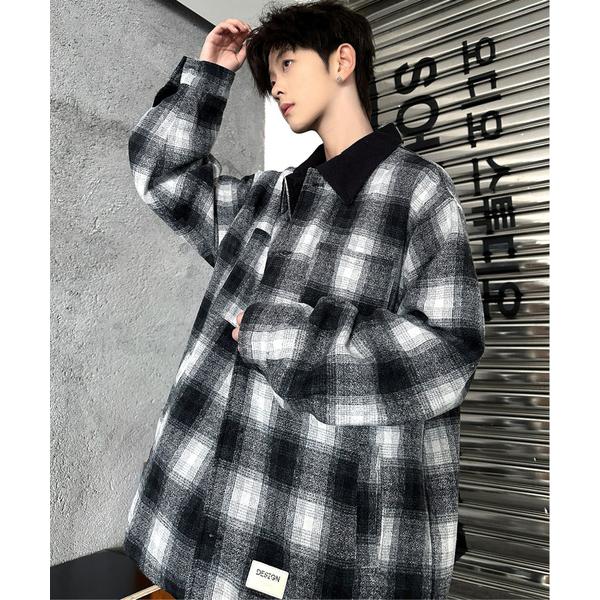 シャツ 「neos」ルーズシルエット クレリック レトロ オンブレー チェック シャツ ジャケット ...