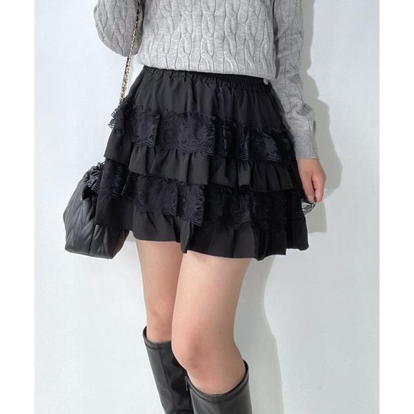 スカート レースティアードフリルミニスカート