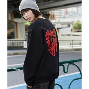Oooops.プリント黒トレーナー ROOP TOKYO トレーナー スウェット 裏毛バックプリント 胸刺繍