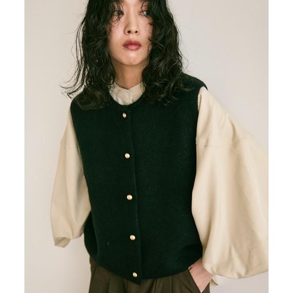 ベスト ジレ ゴールドボタンニットジレ レディース