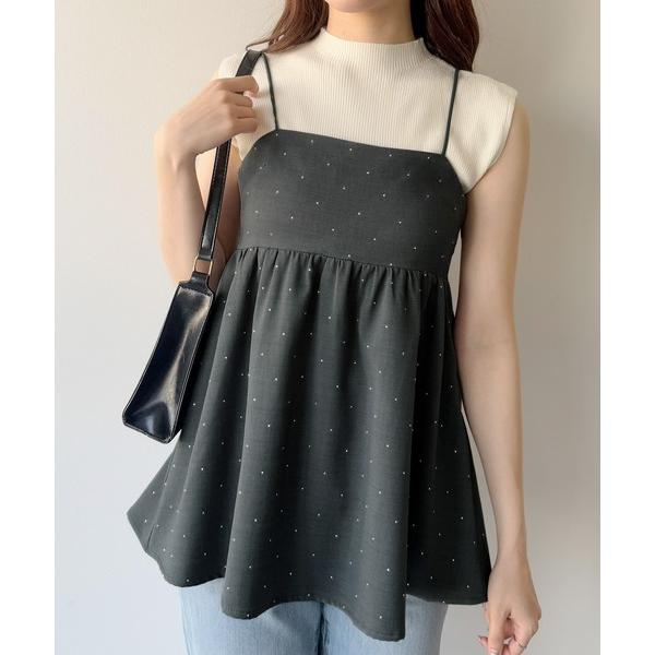 キャミソール ラインストーンフレアキャミビスチェ