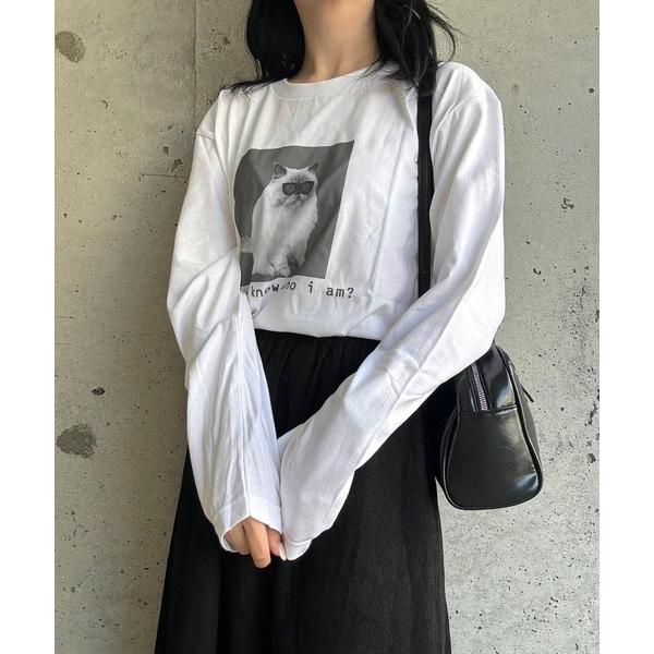 tシャツ CATプリントロングTシャツ レディース