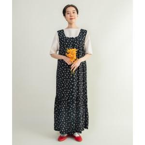 ワンピース チェリー風通ジャガード スクエアネック ノースリワンピース