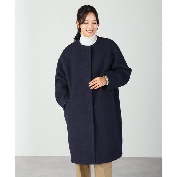コート アウター 「Filomo」 起毛ウールタッチ ノーカラー ロングコート 手洗い可能 レディー...