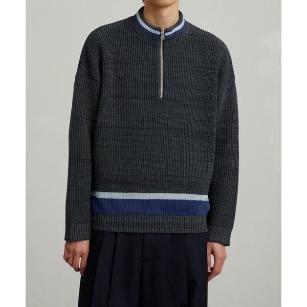 セーター ニット 「2way」ラインハーフジップリラックスドライバーズニットスウェット メンズ