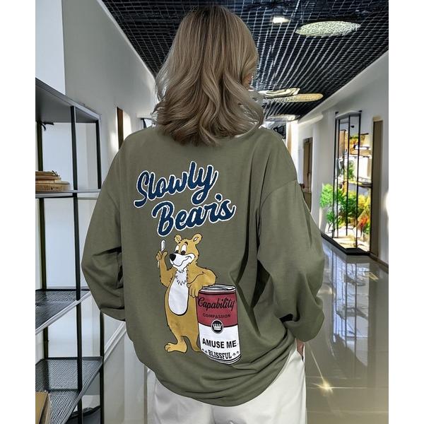 tシャツ レトロ ベアー サガラ刺繍 ワイドシルエット ロンT レディース メンズ