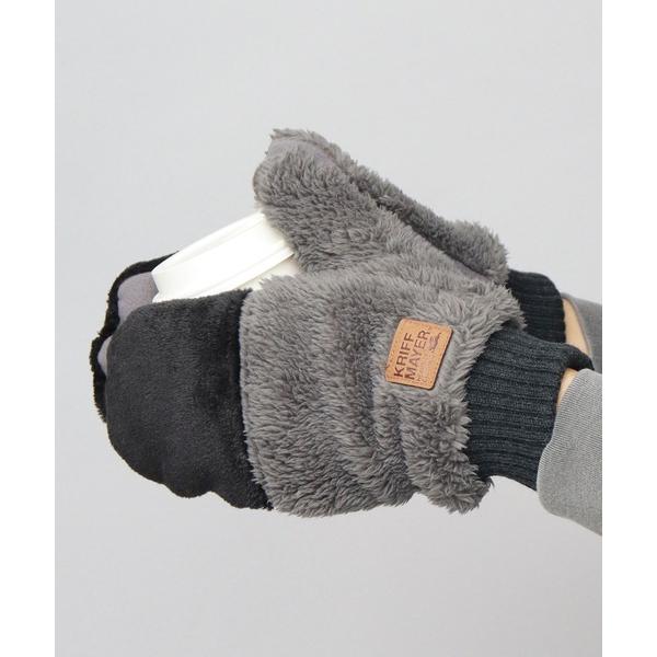 手袋 異素材切替 裏ボア フード付き ミトングローブ/手袋（ボアフリース・ファーフリース・フリース）...