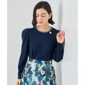 ニット セーター ビジューネックボリュームスリーブ プルオーバー レディース