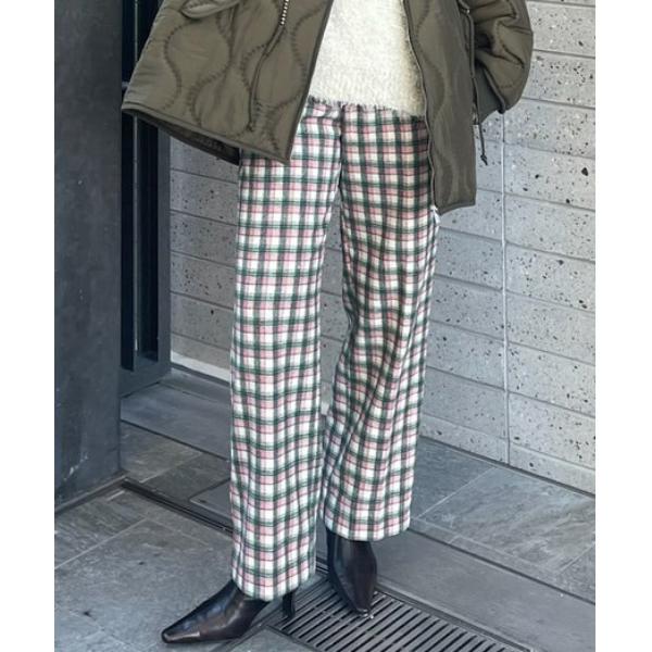 パンツ UND CHECK WOOL STRAIGHT PANTS レディース