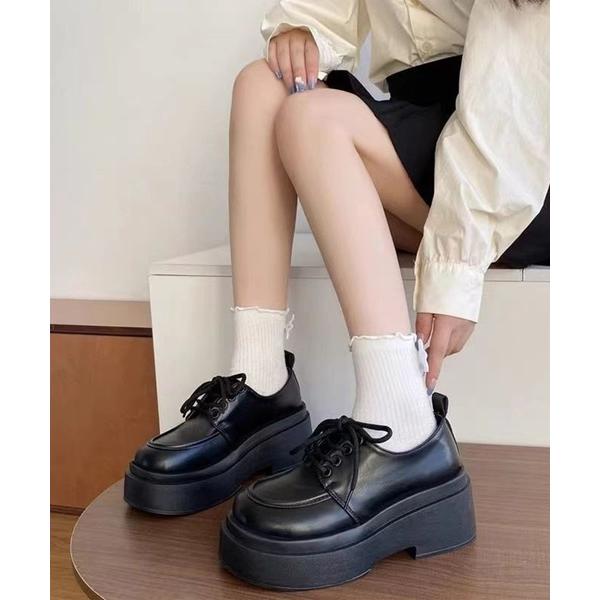 ローファー 選べる2タイプ ラウンドトゥ レザー調 ボリューム レースアップ シューズ レディース