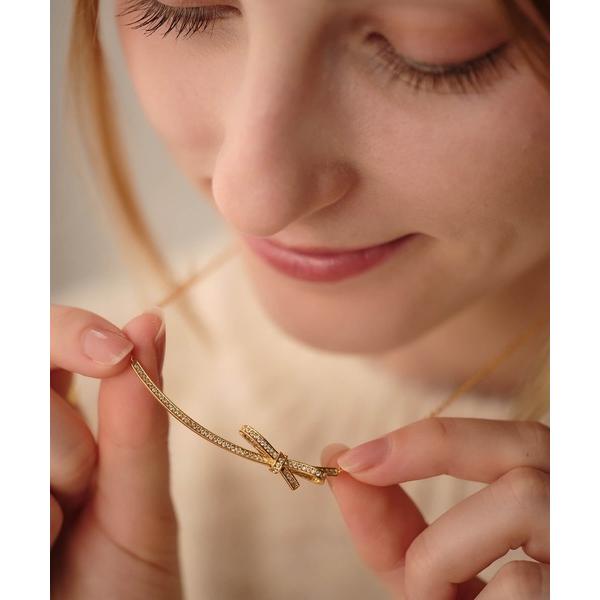 ネックレス ビジューリボンネックレス レディース