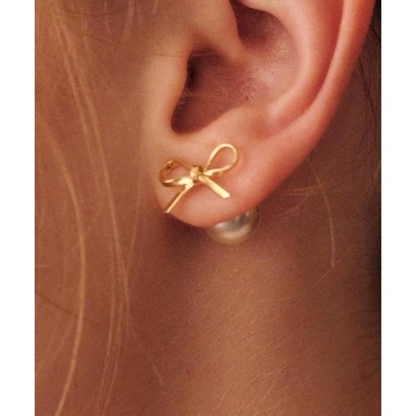 ピアス バックキャッチパールリボンピアス レディース