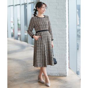 ワンピース 配色ツイードワンピース