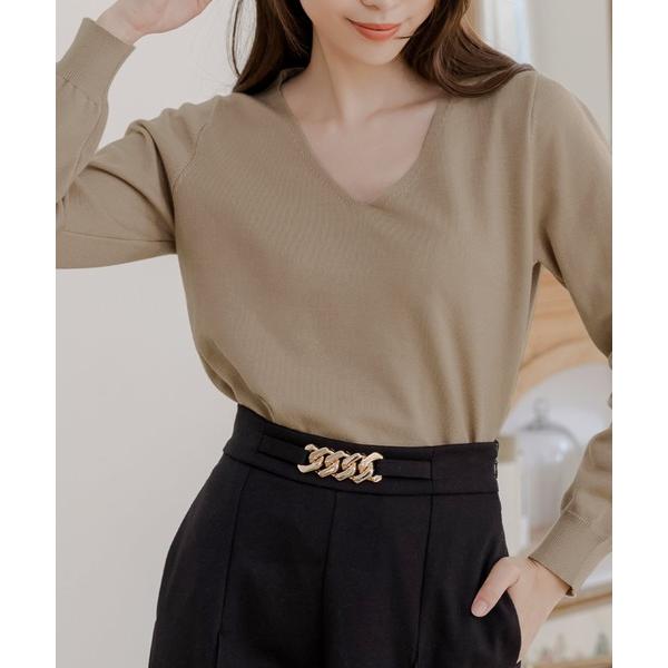 ニット セーター 「骨格ストレートさんにおすすめ」 骨格別 Vネックニットトップス・カットソー レデ...