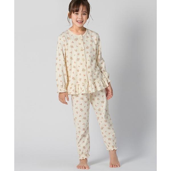 ルームウェア 腹巻付スムース小花柄前開き長袖パジャマ（女の子） キッズ 子供 女の子